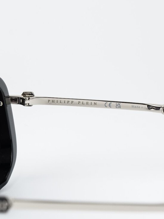 Philipp Plein Women Sunglasses Black Grey Pilot SPP008M 0700 NEW AUTHENTIC